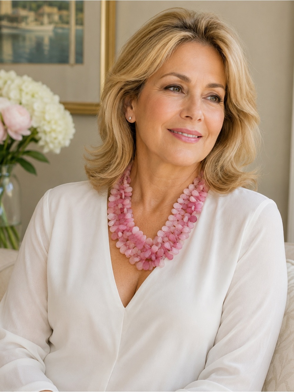 Source Unknown Pink Multi-Strand Petal Bead Necklace